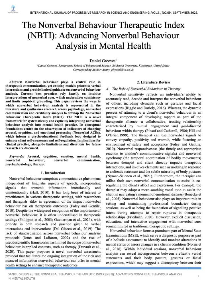 The Nonverbal Behaviour Therapeutic Index (NBTI) Scientific Paper